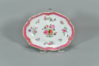 Rare 18th C. Antique Chinese Export Famille Rose Porcelain Serving Dish Bowl by Reed & Barton