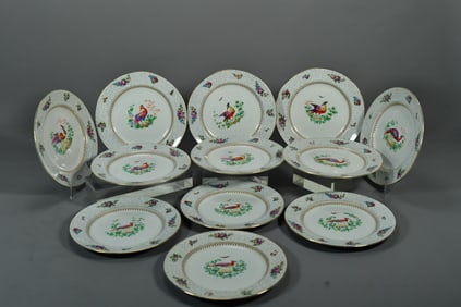 Lot of 12 Antique Tiffany & Co NY Booths Bowing Pheasant Bird Plates, 8"3/4 Diameter