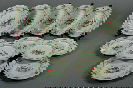 Lot of 12 Antique Tiffany & Co NY Booths Bowing Pheasant Bird Plates, 9"3/4 Diameter