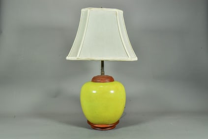 Antique Chinese Qing Dynasty Mustard Yellow Glaze Porcelain Lamp