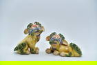 Two Lovely Antique Chinese Handmade Ceramic/Pottery Foo Dog Figures Sculptures w/Maker's Mark