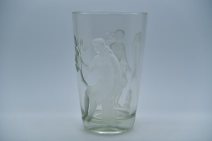 Fine 1940 Vintage Verlys Carl Schultz Figures Glass Vase, Signed