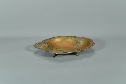 Antique French Rococo Style Pewter Bronze Angel Relief Footed Fruit Plate