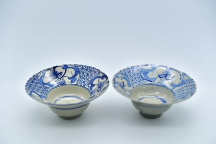 Two Antique Chinese Ming Style Swatow Ware Ceramics Rice Bowls
