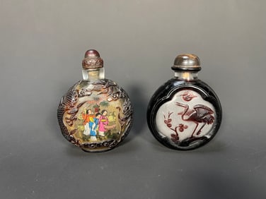 Antique Chinese Ruby Overlay Glass & Interior Figures Painting Snuff Bottle w/Stopper