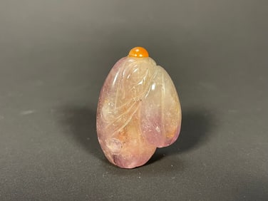 Old Antique Chinese Hand-Carved Amethyst Melon Shaped Snuff Bottle w/Stopper