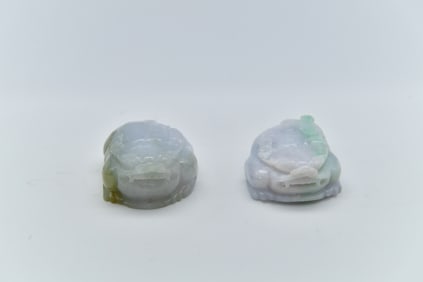Two Lovely Vintage Jade Stone Carved Chinese Pixiu Prayer Pendants
