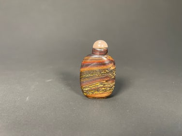 Unique High Quality Vintage Hand-Carved Natural Iron Tiger Eye Stone Snuff Bottle w/Rose Quartz