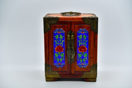 Antique Chinese Rosewood Cabinet Jewelry Box w/Drawers
