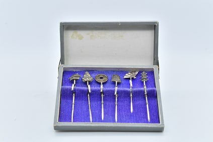 Vintage Antique Oriental Japanese Silver Cocktail Picks Set or Hair/Hat Pin Set