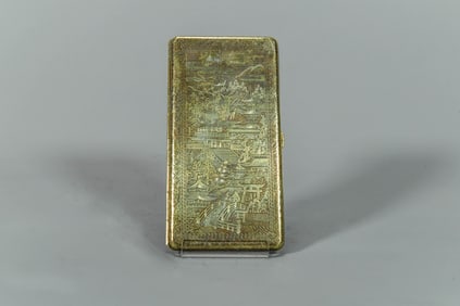 Exquisite Antique Japanese Meiji Period Gold Bronze Metal Carving Cigarette Case w/Mt. Fuji & Dragon
