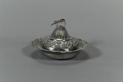 Unique Ornate Antique Silver Sugar Bowl w/Flower Lid, 800 Silver Mark