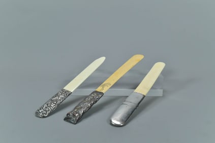 Three Vintage Antique Bone, Silver & Copper Metal Letter Openers