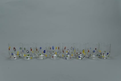 Set of 8 Vintage Leonardo Murano Style Millefiori Drinking Glasses