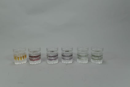 Set of 6 Vintage Bohemia Crystal Cut Colored Cylindrical Tumbler Whisky Glasses