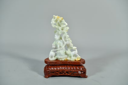 Vintage Chinese Hand-Carved Natural Green & Purple Jade Kuanyin Figure Statue