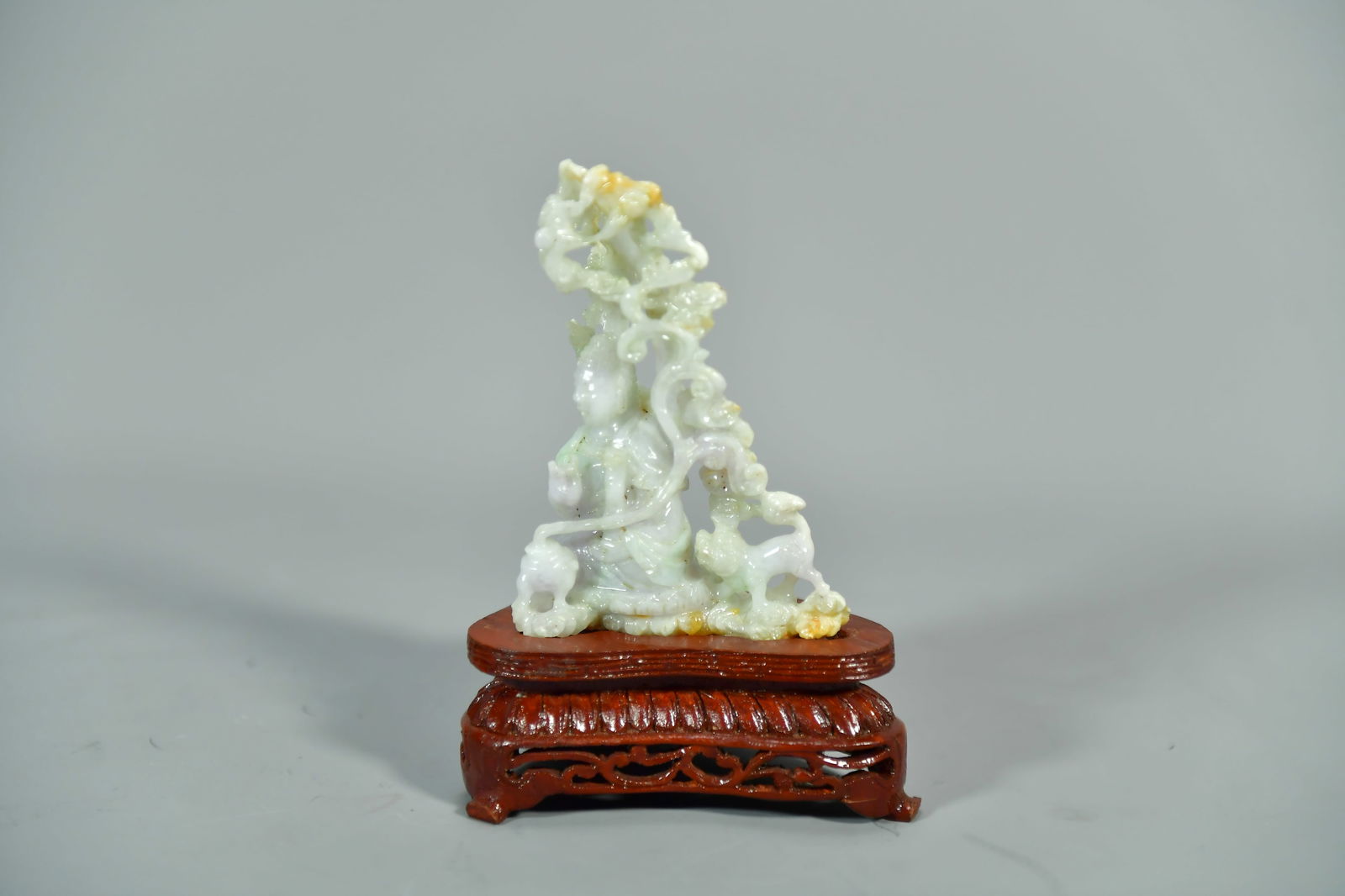 Vintage Chinese Hand-Carved Natural Green & Purple Jade Kuanyin Figure Statue (1 of 11)