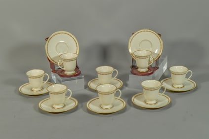 Set of 8 Vintage Tiffany Arcadia China Gold Demitasse Cups & Saucers