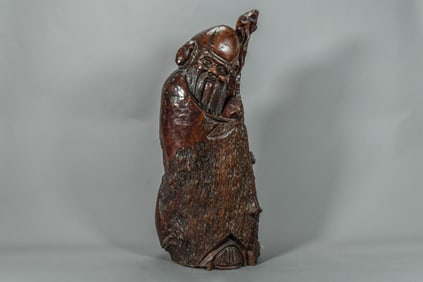 Rare Large Old Antique Chinese Hand-Carved Wooden Figure Sculpture of God of Longevity