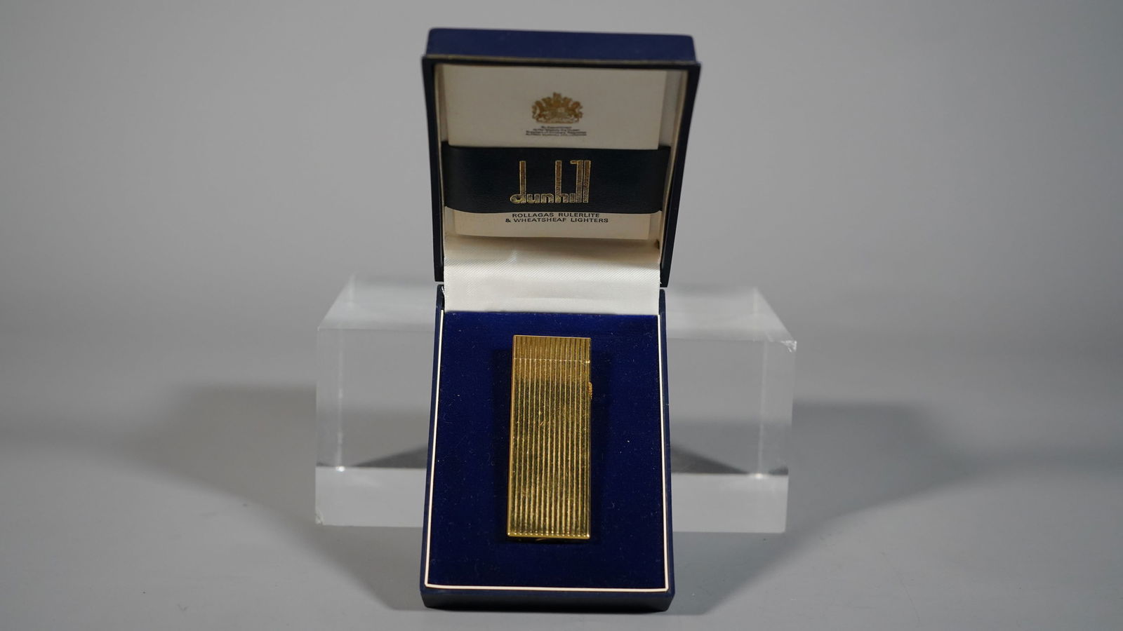"Dunhill" Rollagas Rulerlite & Wheatsheaf Gold Plated Cigarette Lighter with Original Case, USRE (1 of 6)