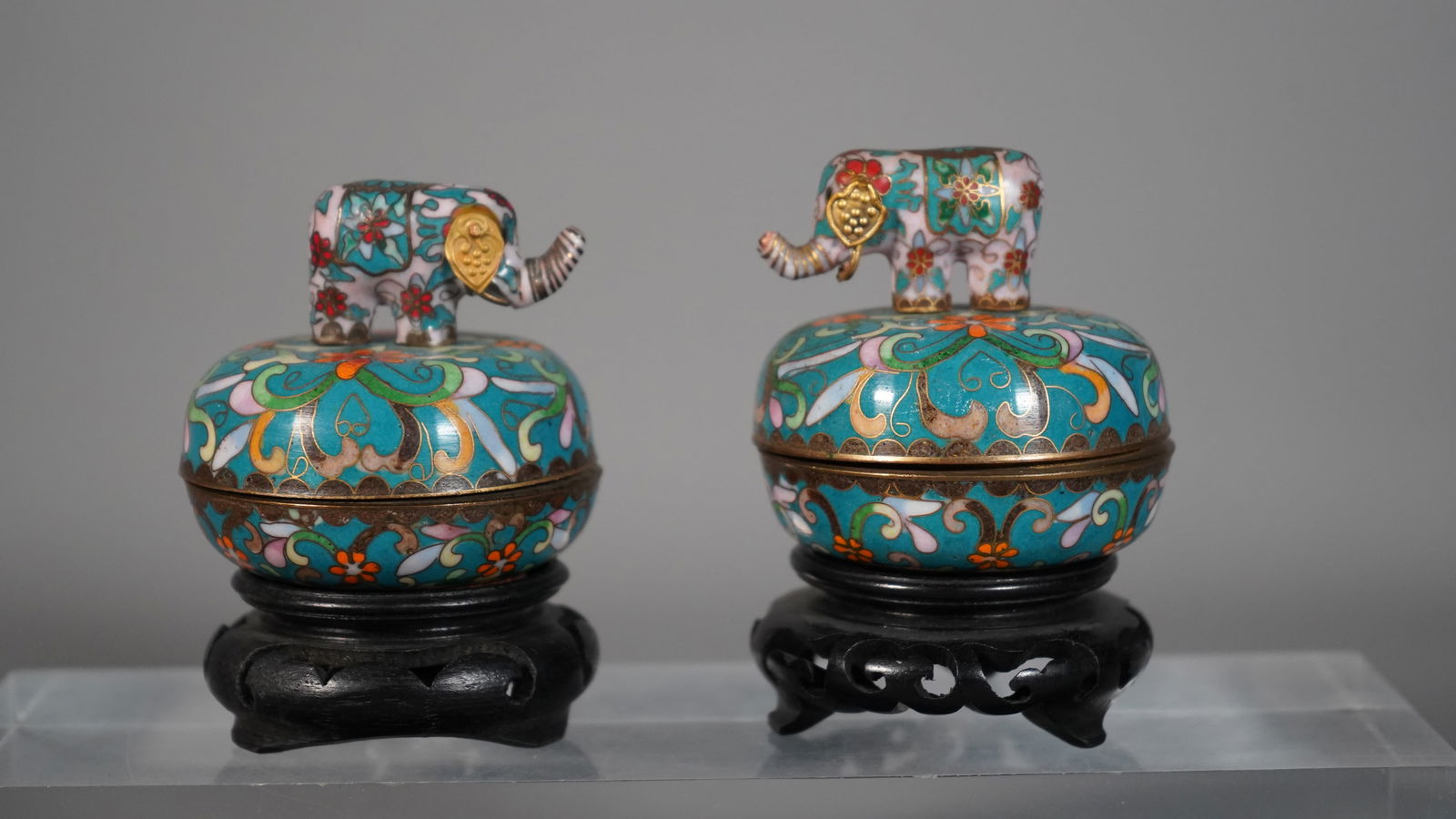 Pair of Ardleigh Elliot Vintage Chinese Cloisonne Elephant Trinket Music Boxes (1 of 6)