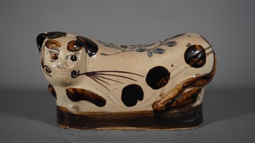 Rare Antique Chinese Cizhou Ceramic/Pottery Cat Pillow with Seal on the Bottom