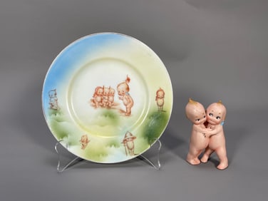 Lovely Antique Royal Rudolstadt Rose O'Neill Wilson Kewpie Dessert Plate & Doll, Germany