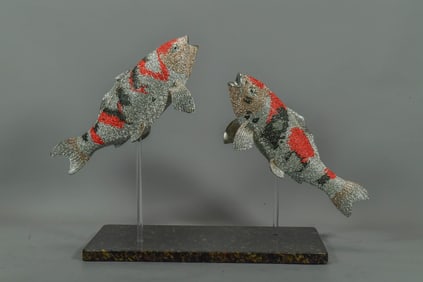 A Sculpture of Koi Fish Made of Metal & Swarovski Stellux Crystals by Artist Clarita Brinkerhoff