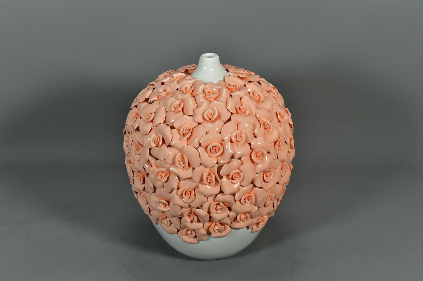Stunning Elegance Vintage Handmade Raised Embossed Pink Rose Flower Porcelain Vase (1 of 8)