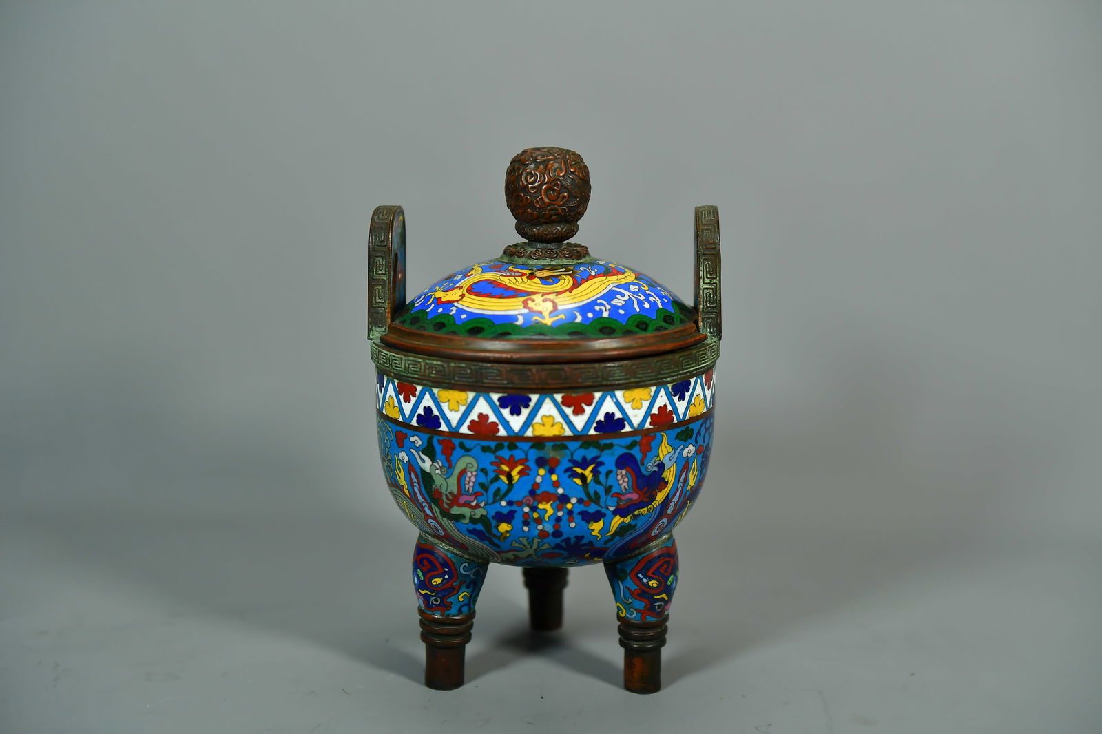 Antique Chinese Cloisonne Enamel Tripod Censer w/Qianlong Mark (1 of 11)