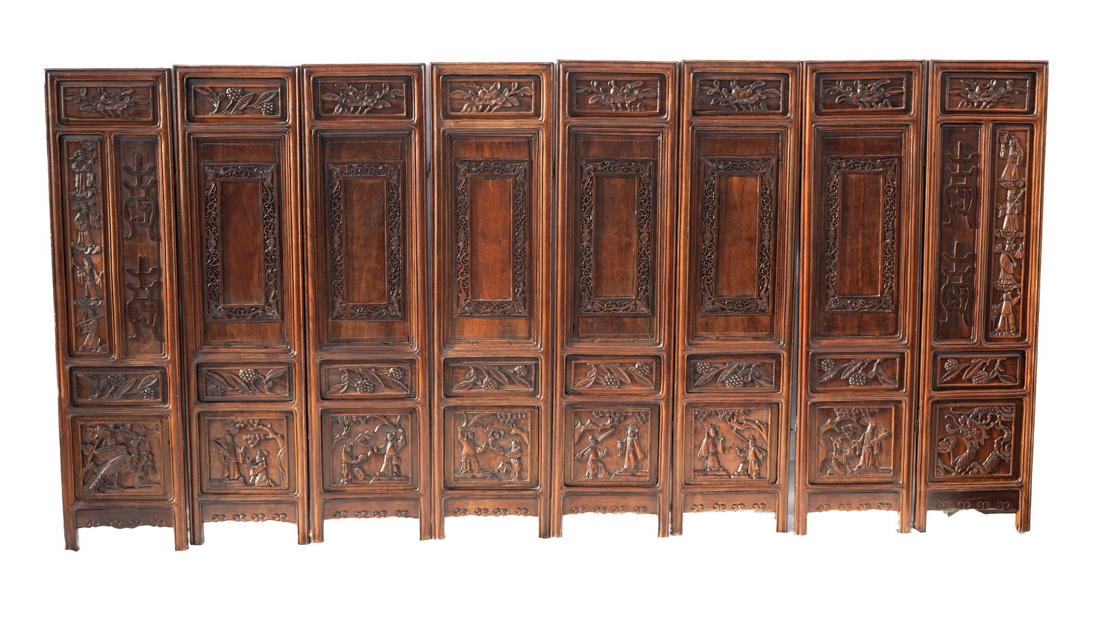 Antique Chinese Hand-Carved Eight Panels Rosewood Screens (1 of 12)
