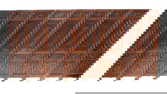 Antique Chinese Hand-Carved Eight Panels Rosewood Screens: Antique Chinese Hand Carved Rosewood Eight Panels Screens. Each Screen Size: 11"L x 1"W x 44"H; Good condition, (Stand Not Included)