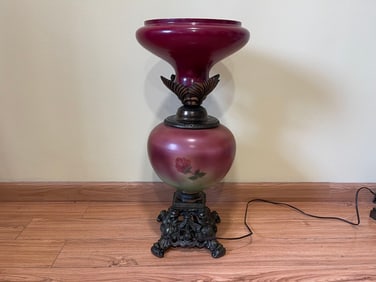 Antique Gone With The Wind Lamp w/Brass Base