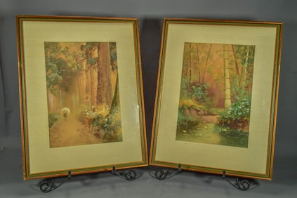 Two Framed Watercolor Paintings "Bamboo Glade" by Manjiro Terauchi