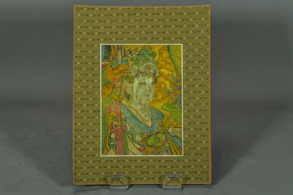 A Chinese Silk Hand-Mounted Water-Color Painting by Recreation of Chinese Frescoes