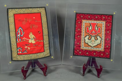 Two Framed Vintage Chinese Handcrafted Silk & Fabric Embroidery Arts