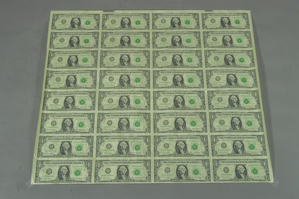 An Uncut Sheet of 2001 United States 32 One-Dollar Bills by BEP