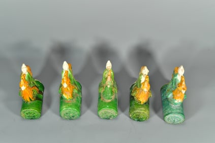 Set of 5 Antique Chinese Ceramic Glazed Figure Sculpture Roof Tiles