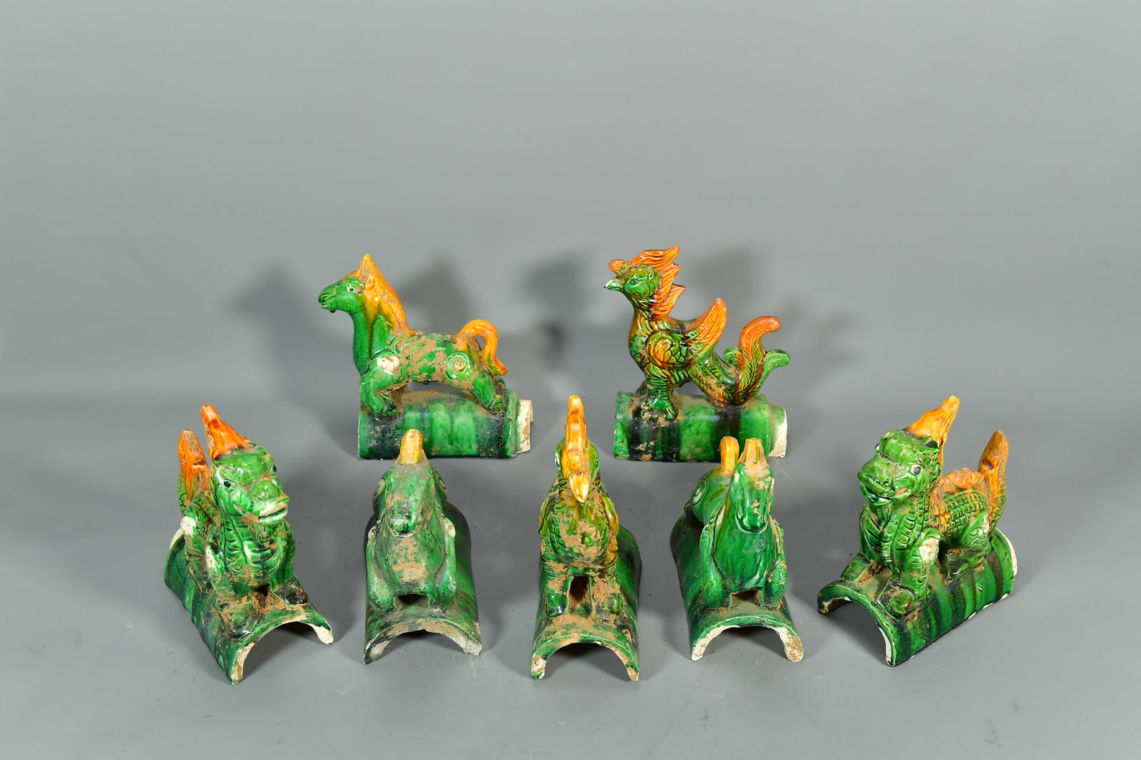 Set of 7 Antique Chinese Ceramic Glazed Animal Figural Roof Tiles (1 of 8)