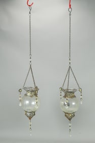 Pair of Antique Moroccan Style Silver Metal Lantern Candle Holders