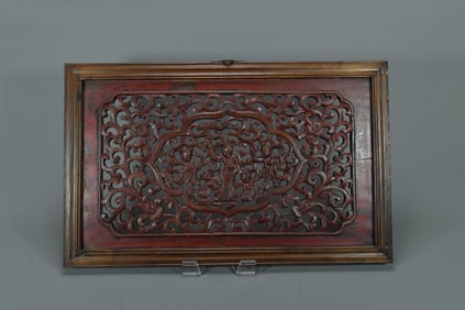 Antique Chinese Wood-Carved Floral Patterns & Figures Panel