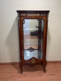 Antique French Gilt Bronze Mounted Display Cabinet w/Mable Top