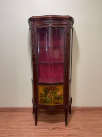 Elegant Antique French Louis XV Style Vitrine Hand-Painted & Signed Ornamental 3 Shelves Display