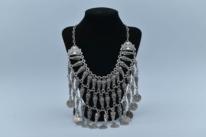 Women's Boho Silver Tone Statement Coin Bib Necklace