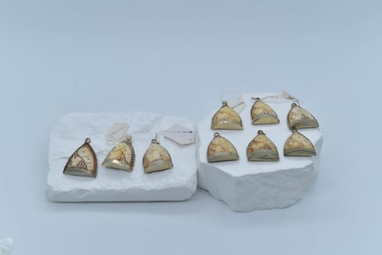 Lot of 9 Vintage Asian Bone Carved Triangle Pendants