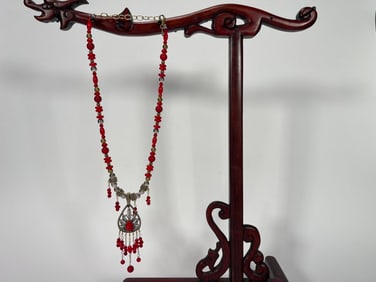"American West Jewelry" 925 Silver & Brass Red Coral Necklace
