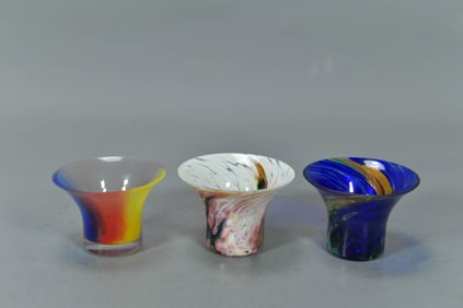 Lot of 3 Vintage Unique Shape & Multicolor Spatter Glass Cups