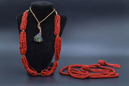 Two Vintage Red Coral Necklaces