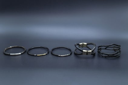Group of 5 Vintage Black Coral Bracelets & Bangle