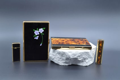 Lot of 4 Vintage Japan Made Lady's Gas Lighters & Cigarette Cases